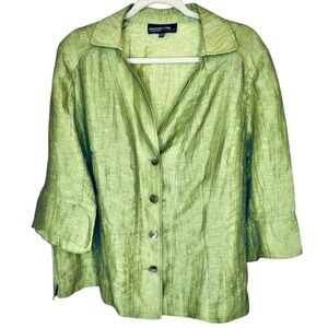 Jones New York Blouse 18WP 18W Petite Green Chartreuse Linen Nylon Shirt Top Y2K